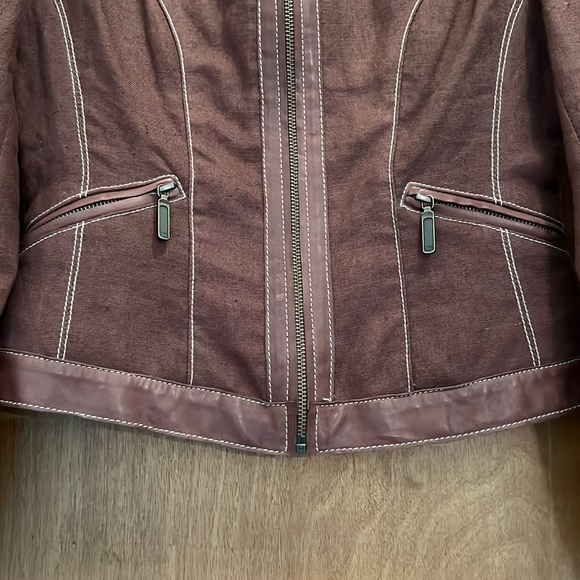 CACHE LINEN JACKET WITH LEATHER CONSTRAST - Picture 8 of 13